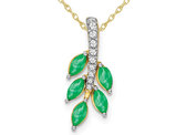 1/4 Carat (ctw) Natural Emerald Vine Leaf Pendant Necklace in 14K Yellow Gold with Chain
